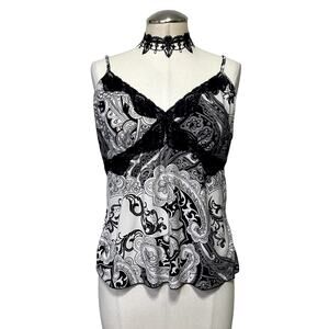 Vtg Y2K Studio Donatella Lace Trim Babydoll Flowy Boho Whimsygoth Paisley Cami